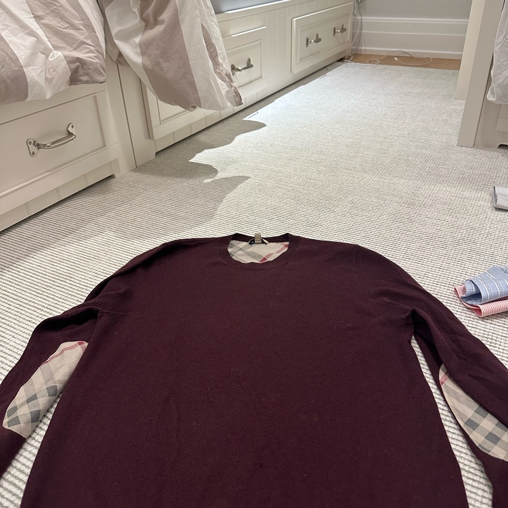Burberry Burgundy Sweater with Plaid Detail